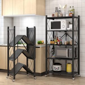 5-tier foldable movable metallic storage rack