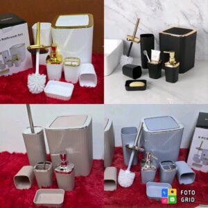 6-in-1 luxury bathroom accessories set with gold & silver finish